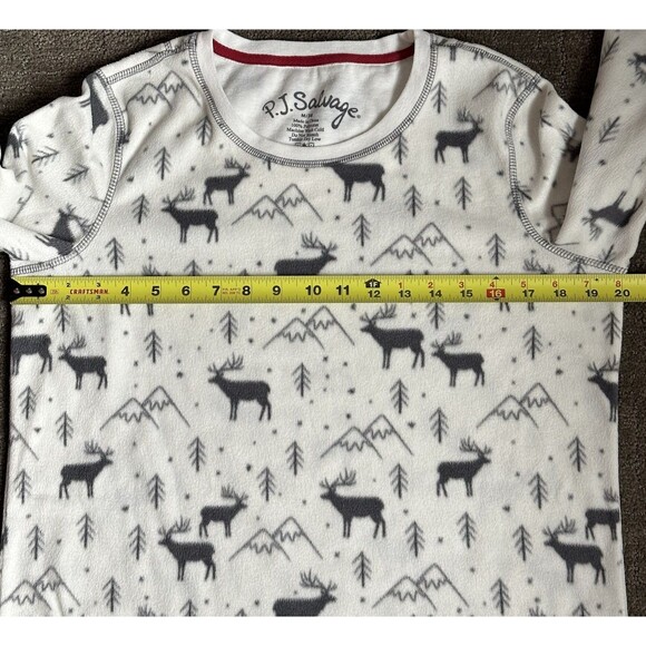 PJ Salvage Fleece Top Pajamas White Moose Winter Outdoors Long Sleeve Sz M - Picture 6 of 14